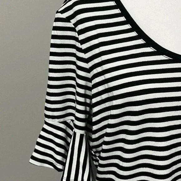 Isaac Mizrahi Shirt Sleeve Striped Scoop Neck Knit Top - Picture 4 of 11